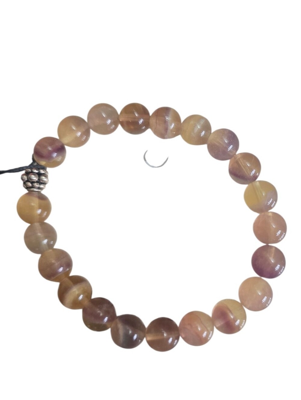 Yellow Fluorite Gemstone Stretch Bracelet Sterling Silver Accent Crystal Bracele
